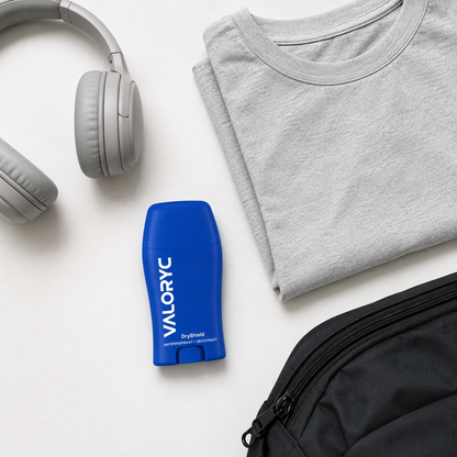 Valoryc DryShield next to a folded shirt and gym bag